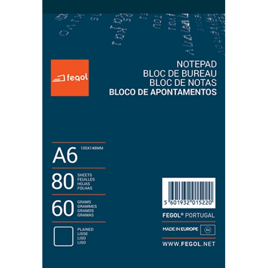 Picture of BLOCO APONTAMENTOS A6 FEGOL 80FOLHAS LISO