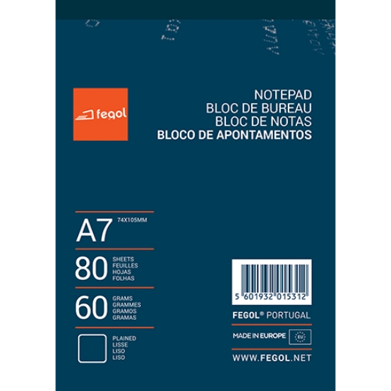 Picture of BLOCO APONTAMENTOS A7 FEGOL 80FOLHAS LISO