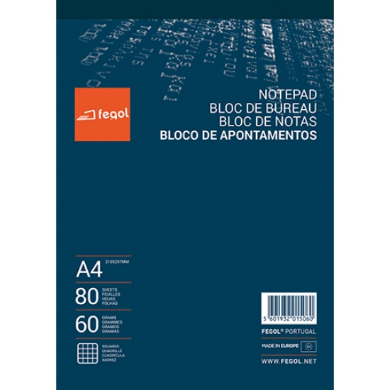 Picture of BLOCO APONTAMENTOS A4 FEGOL 80FOLHAS XADREZ
