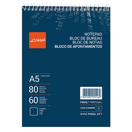 Imagem de BLOCO APONTAMENTOS A5 FEGOL ESPIRAL 80FOLHAS LISO