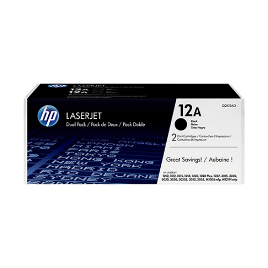 Picture of PACK DUPLO TONER ORIGINAL HP 12A Q2612AD PRETO 2 X 2000PAG.