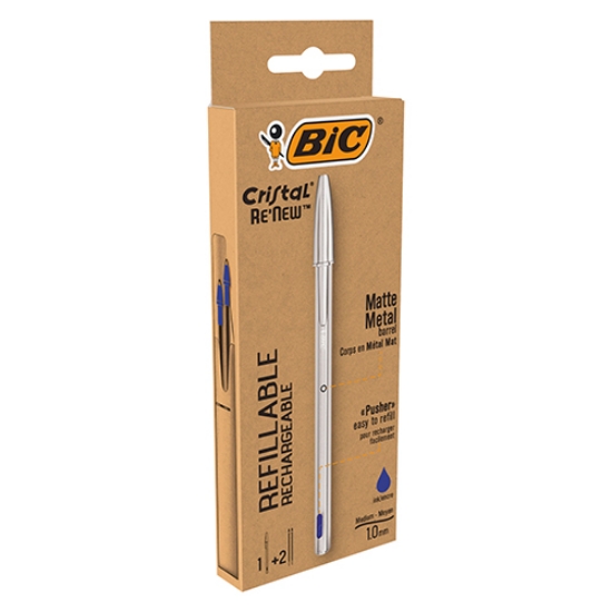 Imagem de BLISTER 1 ESFEROGRÁFICA BIC CRISTAL RE´NEW AZUL + 2 RECARGAS (997202)