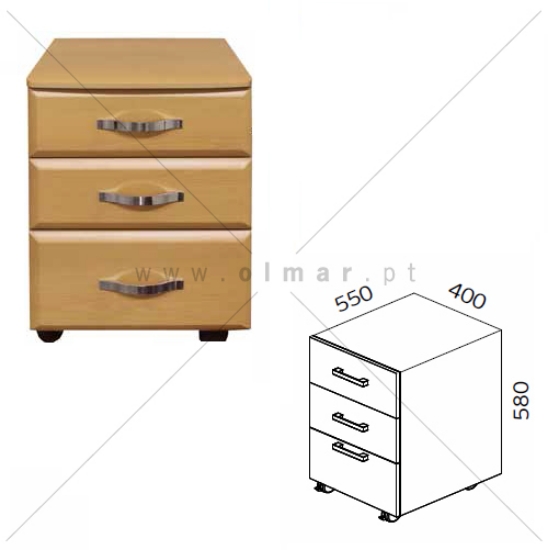 Imagem de BLOCO RODADO C/3 GAVETAS STR-F54 FAIA (550X400X580MM)