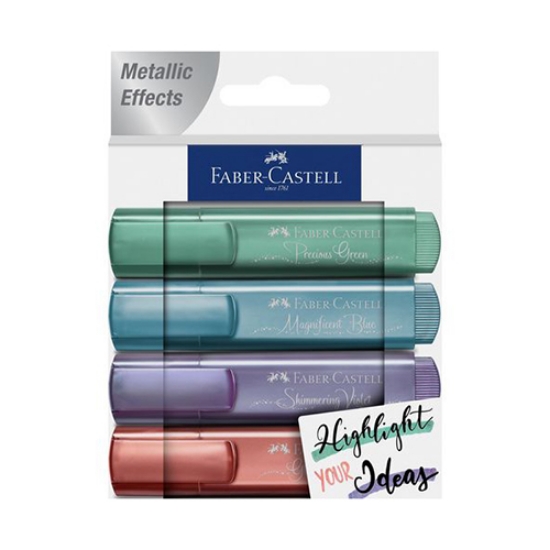 Imagem de BLISTER 4 MARCADORES FLUORESCENTES FABER-CASTELL METÁLICO (154624)