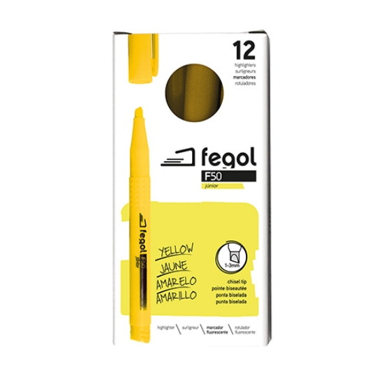 Picture of CAIXA 12 MARCADORES FLUORESCENTES FEGOL JUNIOR F50 AMARELO