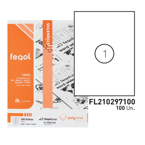 Picture of ETIQUETAS FEGOLABEL A4 210X297MM BRANCA (CAIXA 100FOLHAS=100ETIQ.)