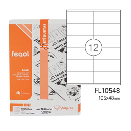 Imagem de ETIQ. FEGOLABEL A4 105X48.5 BRANCA (CX.100F/1200UNI)