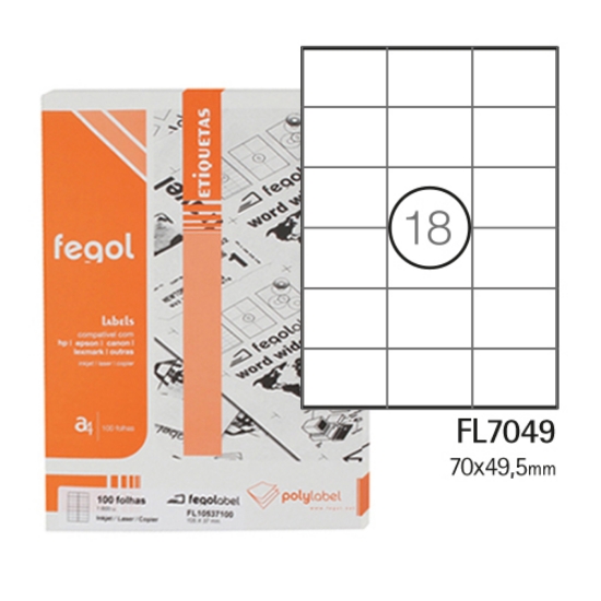 Imagem de ETIQ. FEGOLABEL A4 70X49.5 BRANCA (CX.100F/1800UNI)