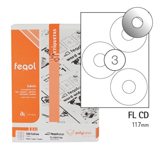 Imagem de ETIQ. FEGOLABEL A4 CD-DVD BRANCA 117MM (CX.100F/300UNI)