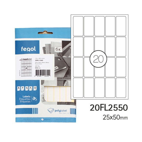 Imagem de ETIQ. FEGOLABEL A5 25X50 BRANCA 20FL2550 (CART.20F/400UDS)