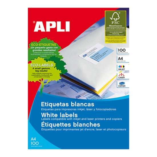 Picture of ETIQUETAS APLI A4 99.1X139MM BRANCA REF.02422 (CAIXA 100FOLHAS=400ETIQ.)