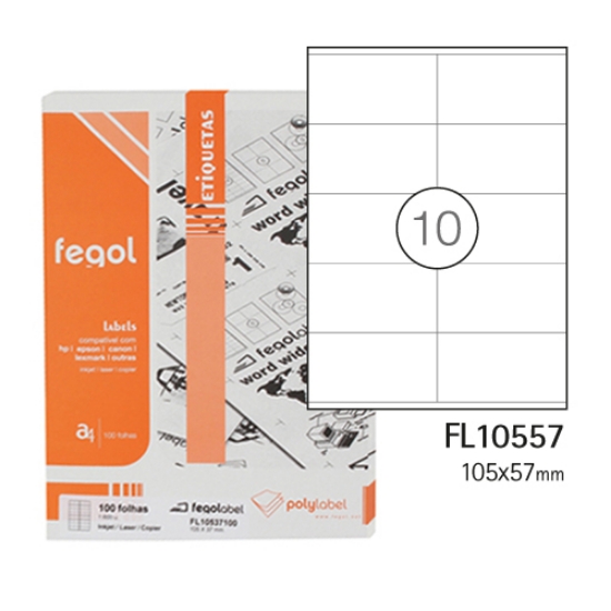 Imagem de ETIQUETAS FEGOLABEL A4 105X57MM BRANCAS (CAIXA 100FOLHAS=1000ETIQ.)