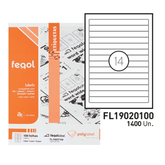 Picture of ETIQUETAS FEGOLABEL A4 190X20MM BRANCA (CAIXA 100FOLHAS=1400UNI)