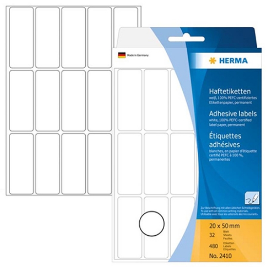 Picture of ETIQUETAS HERMA A5 20X50MM BRANCA REF.2410 (CARTEIRA 32FOLHAS/480ETIQ)