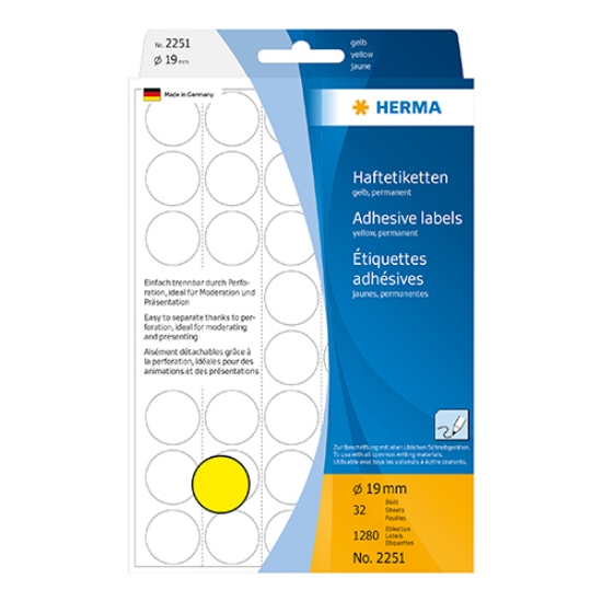 Imagem de ETIQUETAS HERMA A5 RED.19MM AMARELO REF.2251 (32FOLHAS=1280UNI)